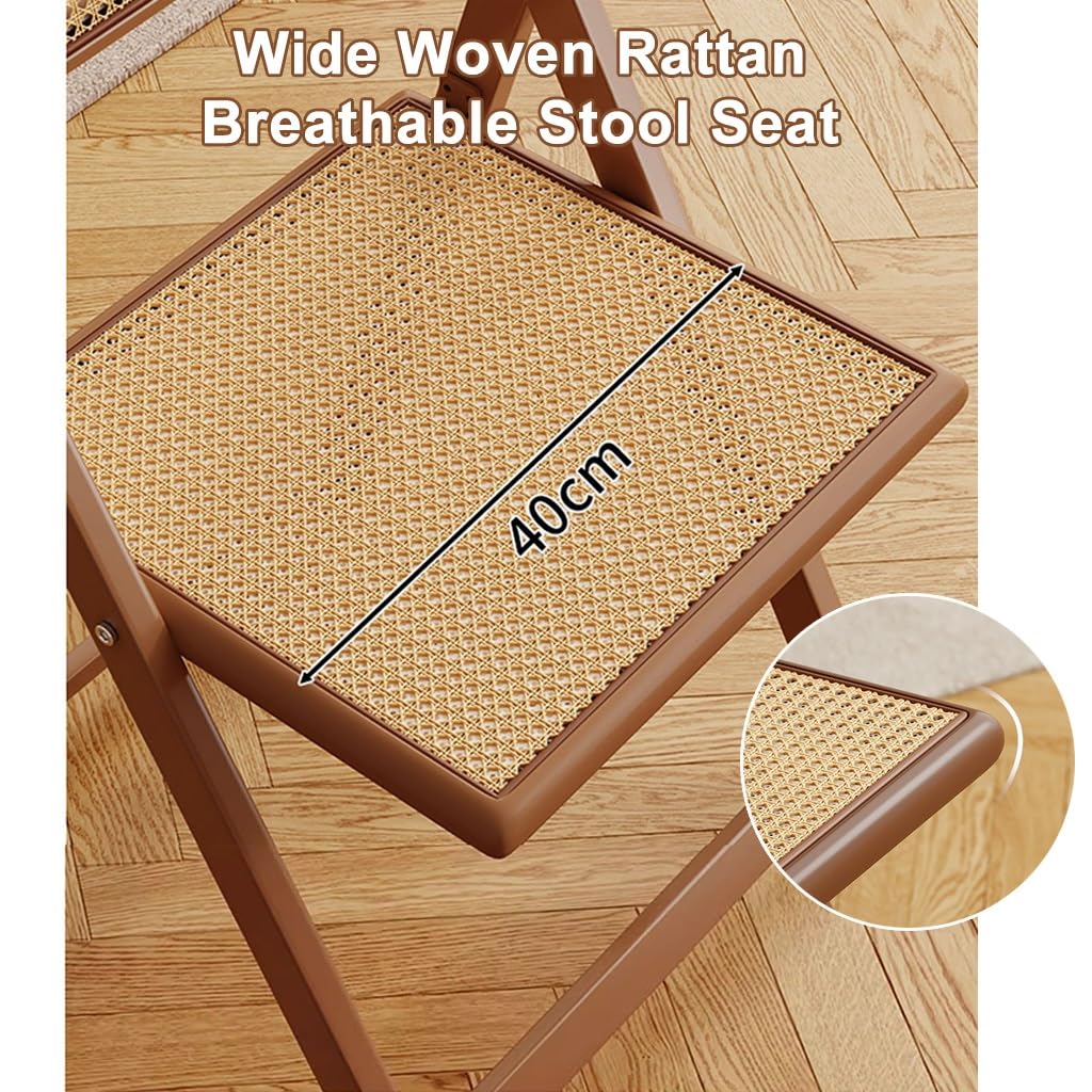 LEIYTFE Rattanstuhl Aus Holz Klappbarer Esszimmerstuhl Mit Rückenlehne Umkehrbar Tragbarer Schreibtischstuhl Eisengestell,Indoor Otdoor Event Stuhl Warteraum Stuhl(Original Wood)