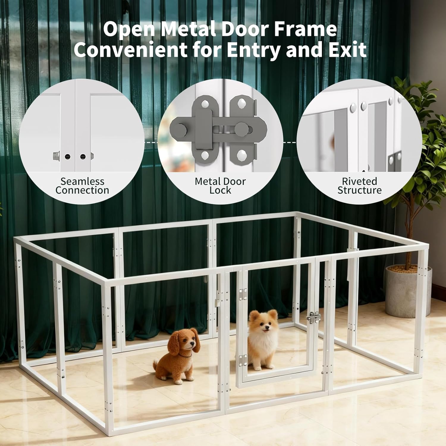 Clear Acrylic Dog Playpen with Door Easy Install & Clean Puppy Fence Indoors H-24 8-Panel Metal Playpen for Puppies/Small Dogs/Kitten,White Dog Enclosure