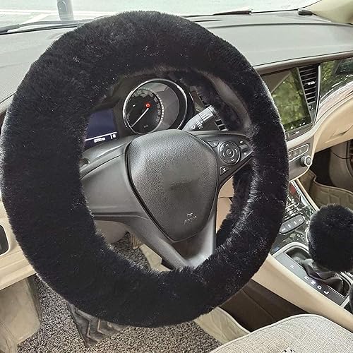 Miniatura 6 de ZYNQACC Juego de 4 fundas esponjosas para volante con funda para freno de mano, funda para palanca de cambios y llavero de felpa de lana sintética