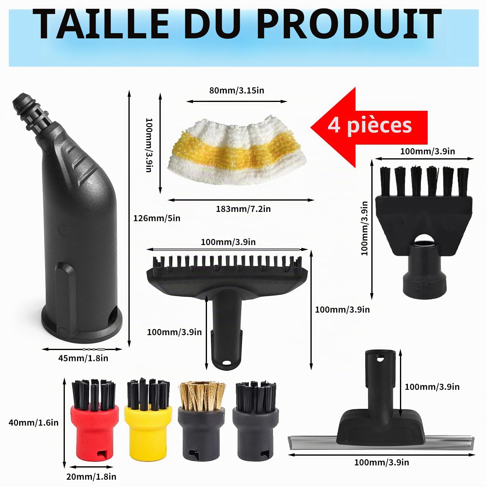 Lot de 13 accessoires pour nettoyeur vapeur Kärcher SC1 SC2 SC3 SC4 SC5, buse manuelle pièces de rechange 2.884-280.0, brosse ronde, brosses à joints, raclette de fenêtre, chiffon en microfibre,