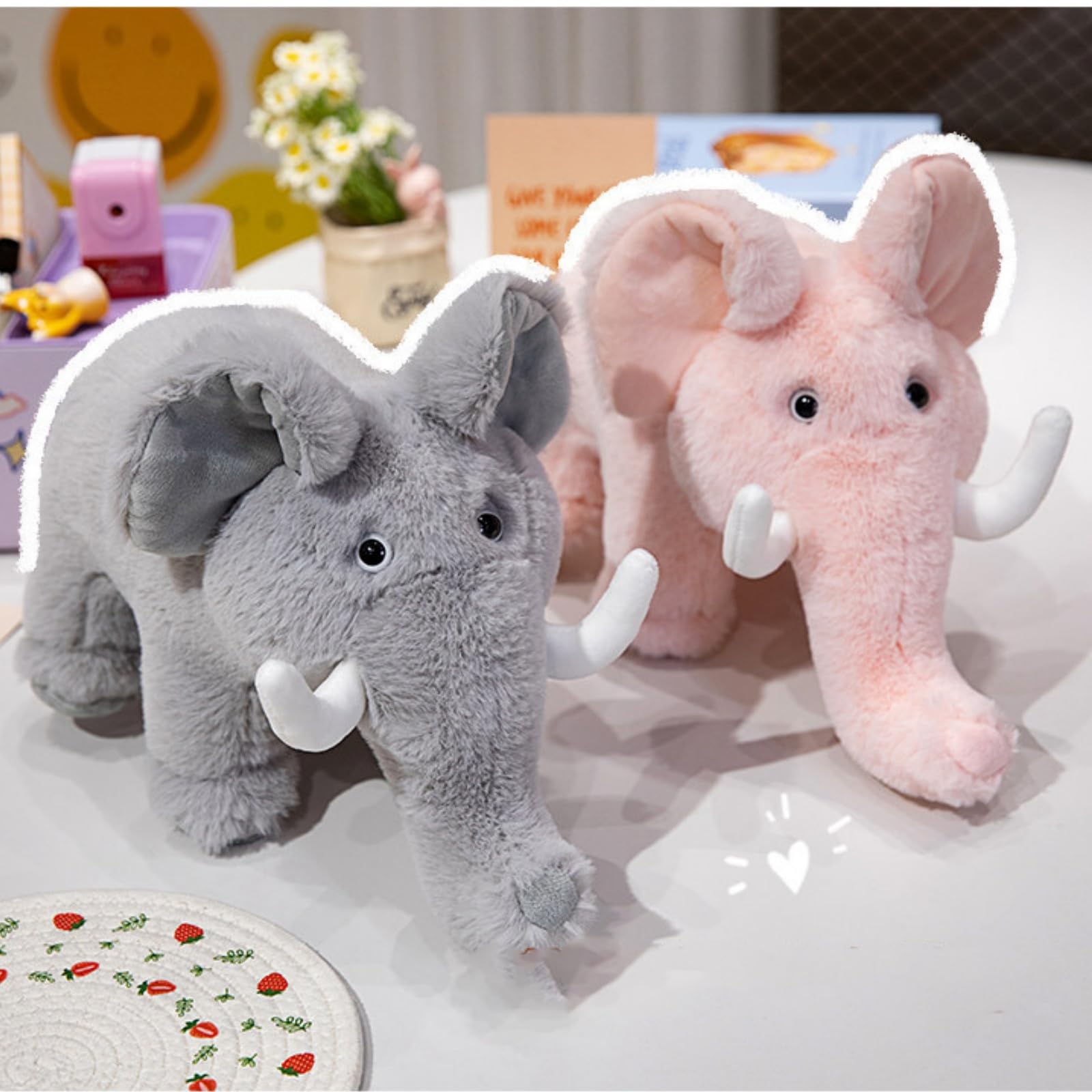Elefant Kuscheltier, Weiches Kuscheltier in Hellgrau mit Großem Rüssel & Ohren 35/45/60cm, Kawaii Flauschiger Blauer Elefant, Gefülltes Tierfigur, für Kinder Baby Mädchen Jungen (60cm,Rosa)