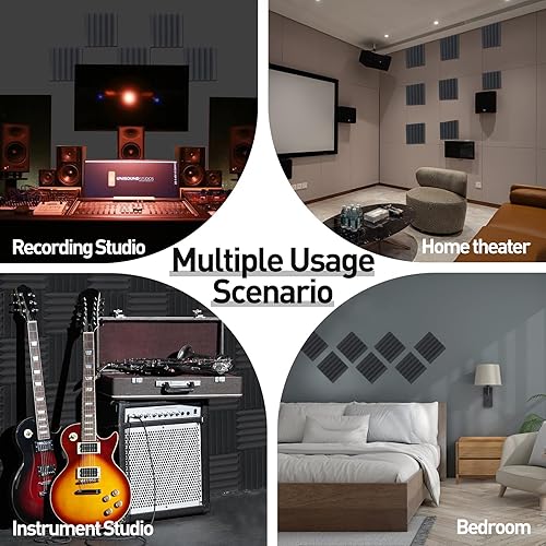 Miniatura 6 de Paquete de 24 paneles de espuma acústica autoadhesivos, paneles de pared de cuña de alta densidad insonorizados para estudios, cine en casa, juegos,