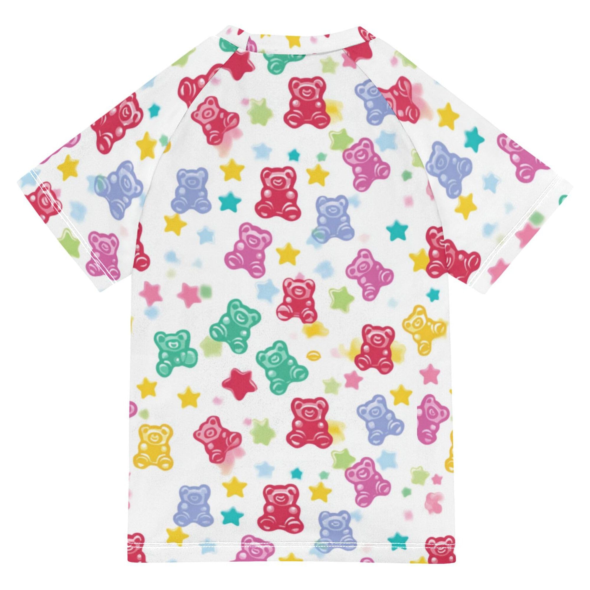 Wudan Colorful Gummy Bears Candies Jelly Sweets Bathing Suit Girls Short Sleeves Rashguard Girls Swimwears Sports Shirts for Youth Boy 4T