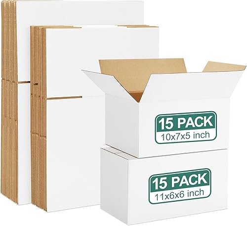 Miniatura 10 de Eupako Paquete de 30 Cajas de Envío Pequeñas de Varios Tamaños, 8"x6"x4" y 9"x6"x4" 15 Piezas Cada Una Cajas Pequeñas, Cajas de Envío de Cartón