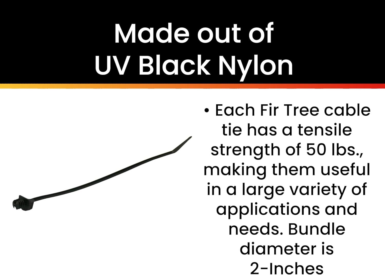 Pro Tie Fir Tree Push Mount Nylon Cable Ties for Indoor and Outdoor Use |8-Inch, 50 lbs. Tensile Strength, UV Black Nylon, 100-Pack (PN: B8FTPM100)