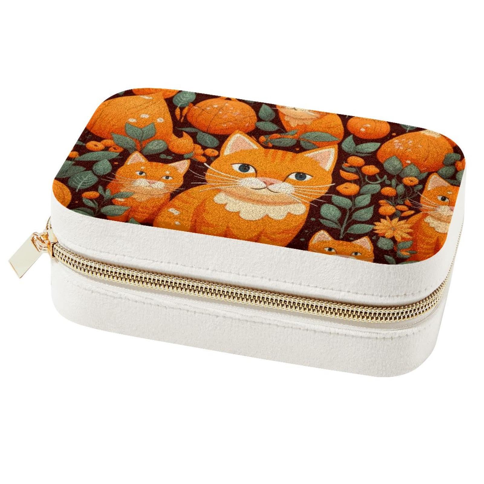 Boîte à bijoux chat orange de voyage pour bagues et vacances