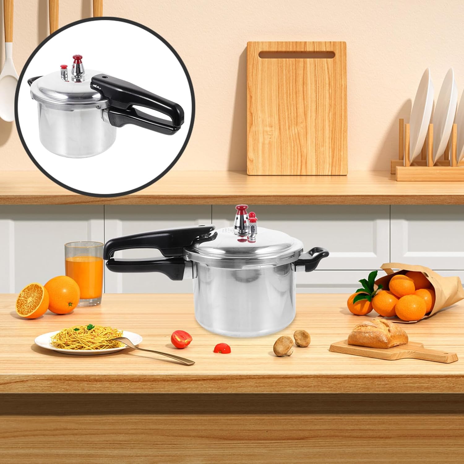 UPKOCH Aluminum Pressure Cooker 16cm, 2.09 lbs, Chrome Finish, Gas & Induction Compatible