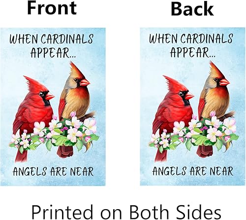 Miniatura 2 de Bandera de jardín cardenal When Cardinals Appear Angels Are Near Memorial Yard Flag 12x18 pulgadas de doble cara floral de pájaros rojos bandera de