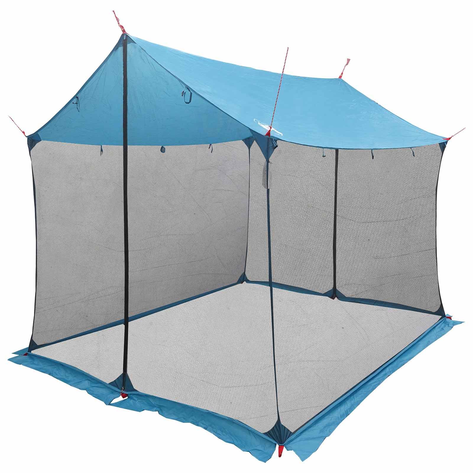 Tarp kempingowy ze ścianami z siatki niebieski 270 x 210 x 210 cm | Wodoodporny dach, drzwi z zamkiem błyskawicznym, regulowana wysokość, stabilna instalacja, do hamaka i dmuchanego materaca