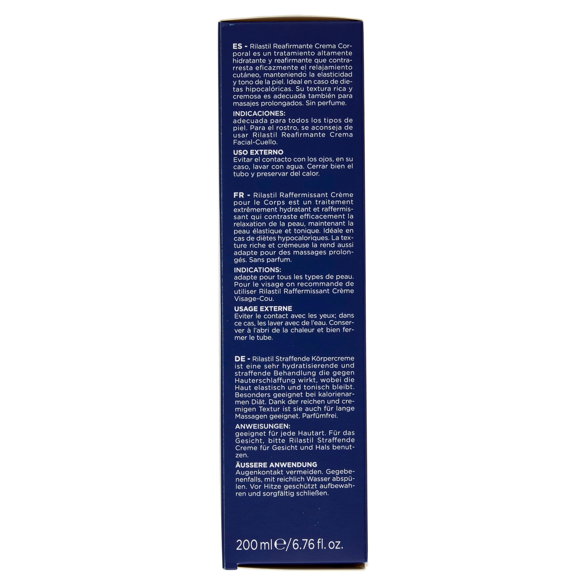 Rilastil Rassodante Crema Corpo, Trattamento Idratante e Rassodante, Contrasta il Rilassamento Cutaneo, per Massaggi Prolungati, con Ginkgo Biloba, Senza Profumo, Confezione da 200 ml