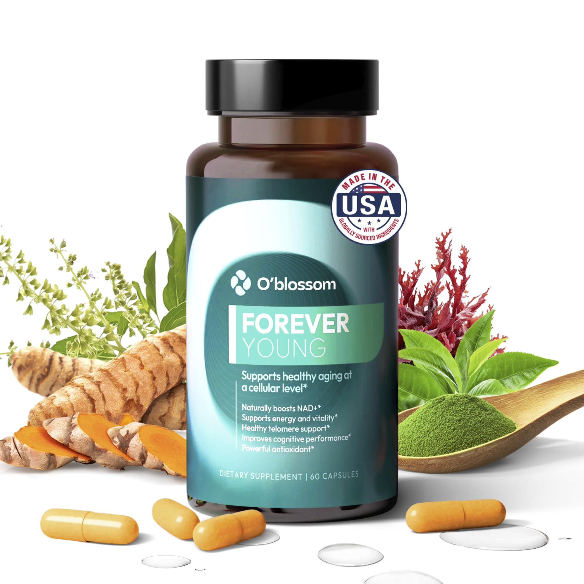 O'blossom Forever Young NAD+ Supplement - Clinically Studied NMN Resveratrol Formula with NADH Supplement - Boosts NAD+ in 14 Days, Supports Healthy Aging, Cognitive Function & Mitochondrial Health