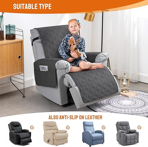 Miniatura 27 de VANSOFY Fundas 100% impermeables para sillas reclinables, antideslizantes, para sillas reclinables, protector de muebles, funda lavable con Negro