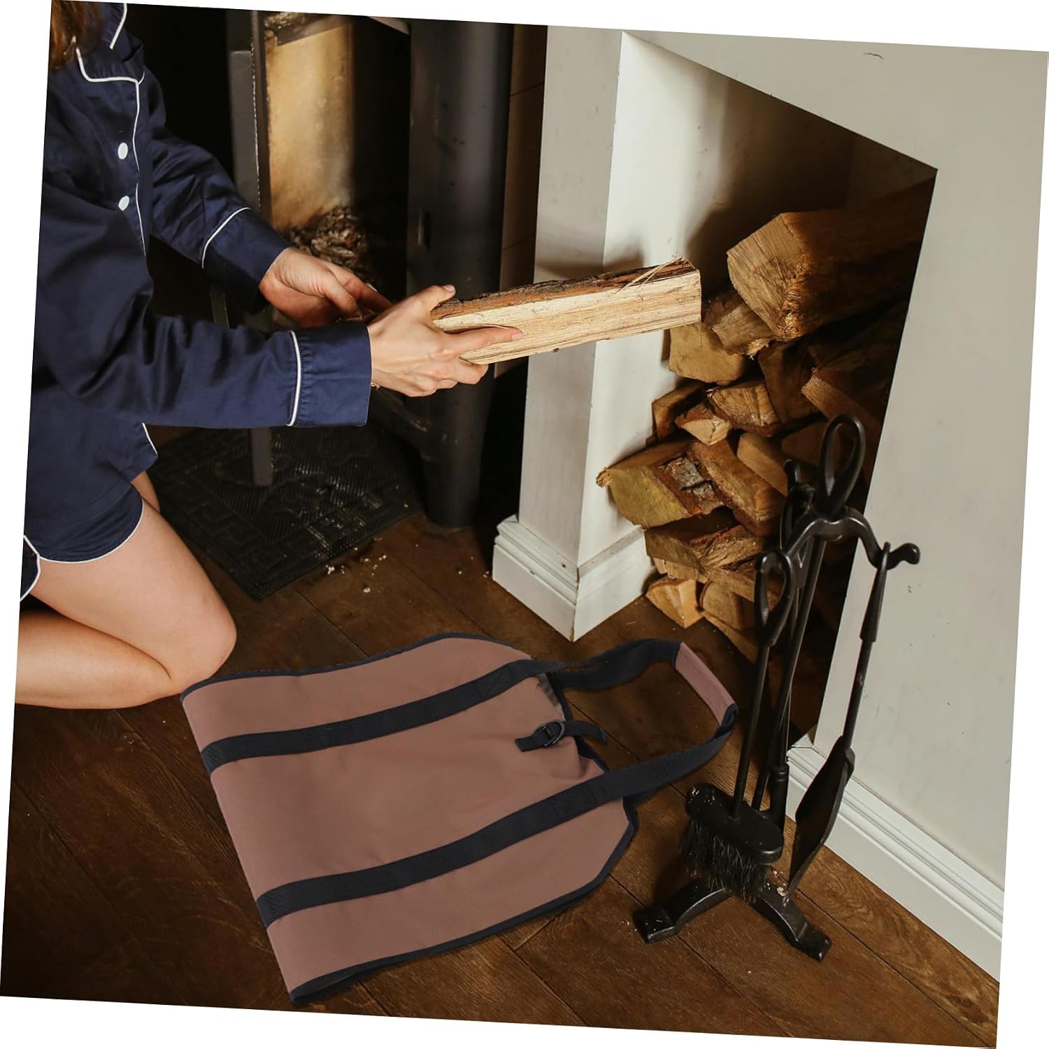 Xmas Firewood Carrier Bag, Oxford Cloth Log Tote with Reinforced Handles