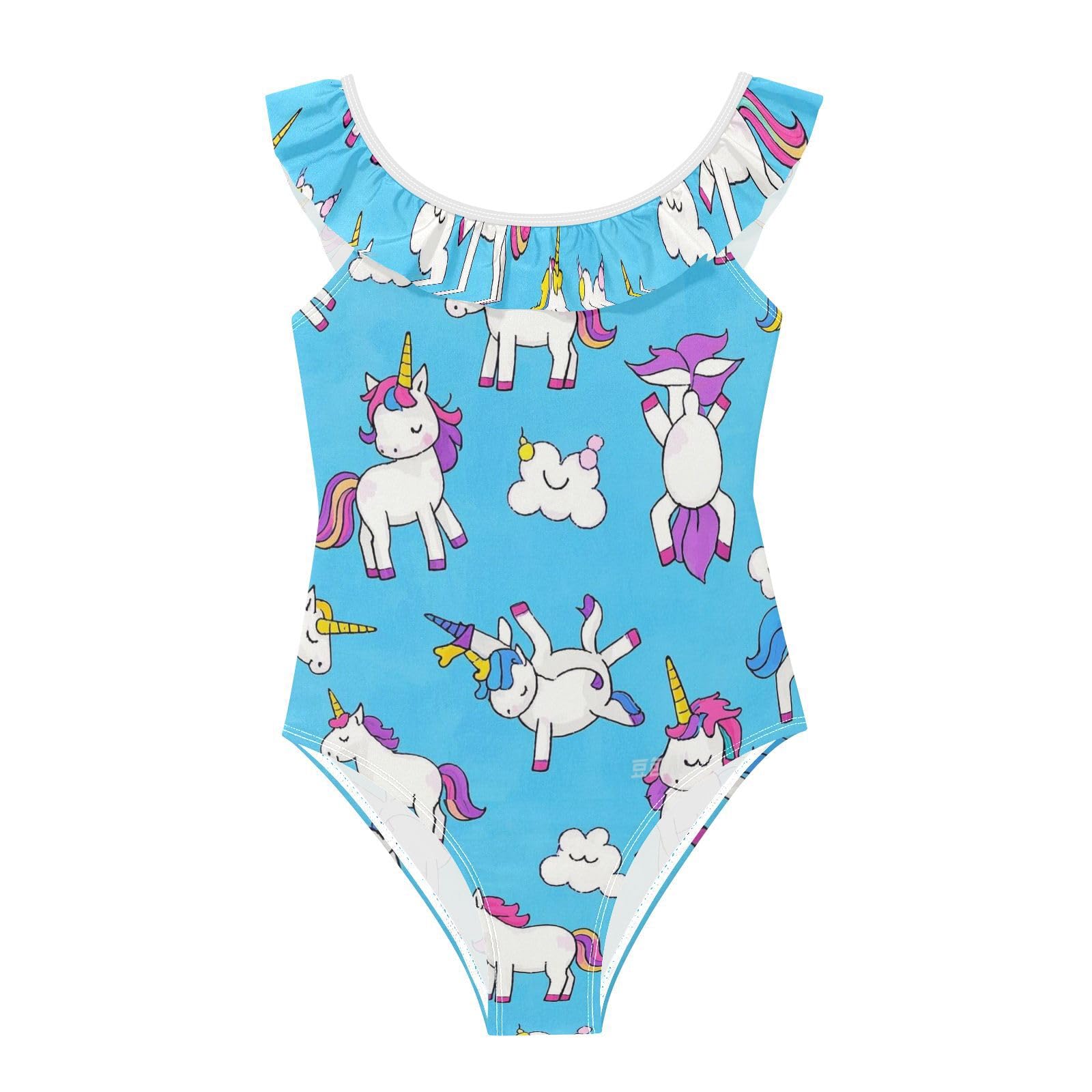 Traje de baño azul de unicornios transpirable para playa de niñas 7