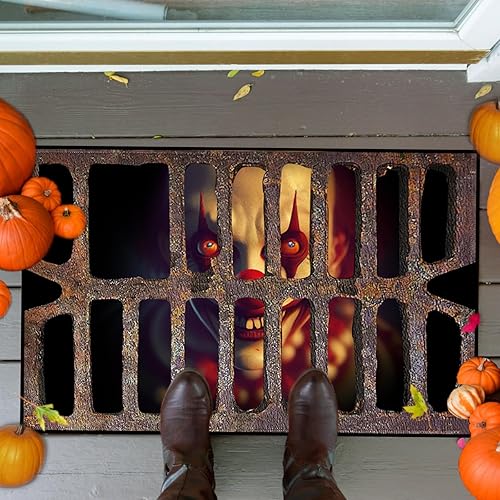 Tapete para puerta de Halloween, tapete de bienvenida de payaso de terror, tapete antideslizante para entrada delantera, decoración del hogar de