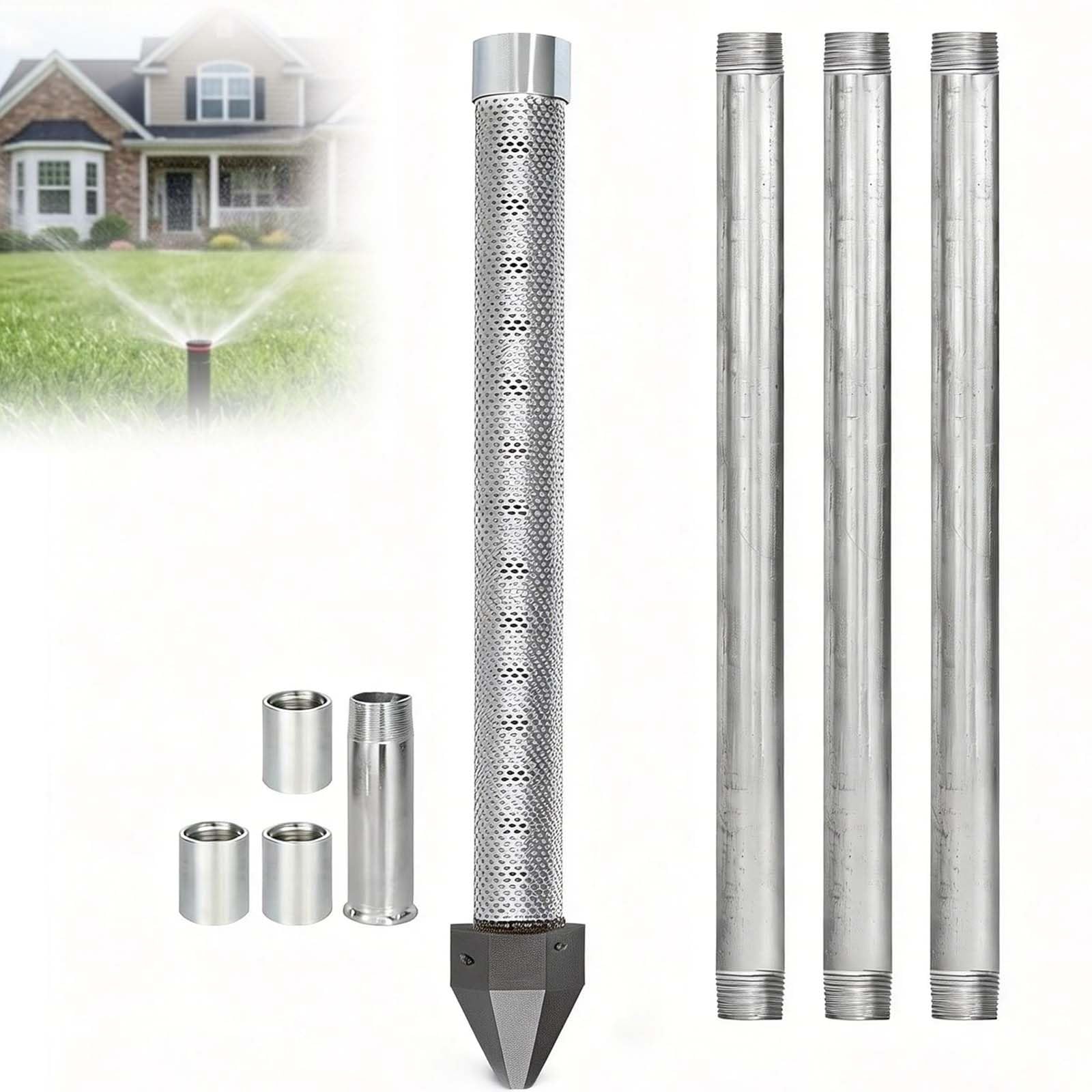 Sand Point Well Kits, Thickened Lead-Free Water Well Drilling Kit Includes 1-1/4" x 36" Well Point Pipe (60 Gauze) 1-1/4" Drive Point Well Pipes, for Sand Point Wells and Soft Soil Wells(3+1kit)