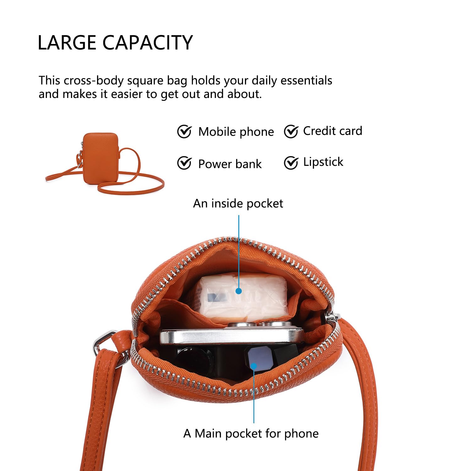 Skóra PU mała torebka crossbody zamek błyskawiczny torba na telefon komórkowy mini torebka na ramię portfel smartfon (Sandy/Pu)