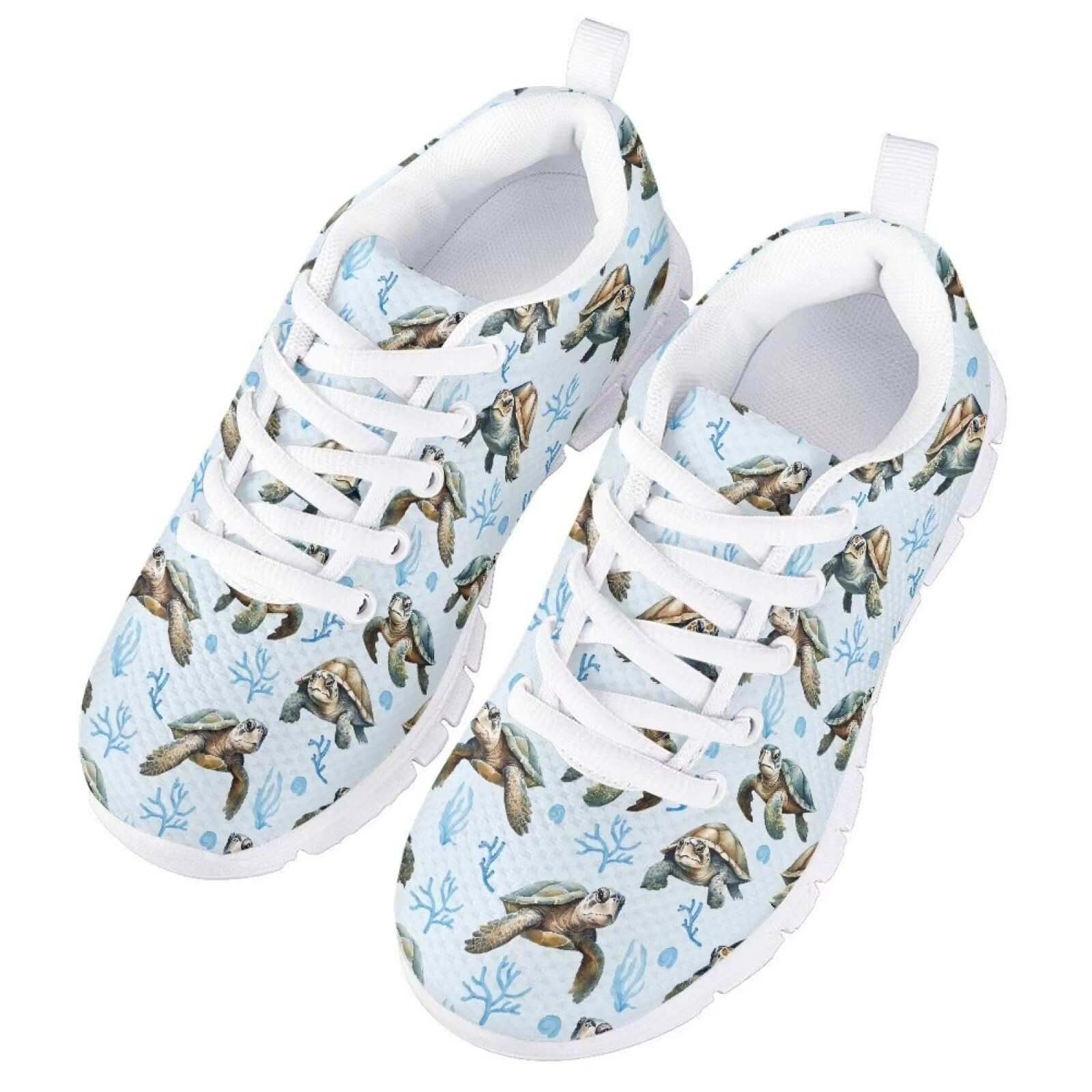 JUDENTIDOS Blue Sea Turtle Tennis Shoes for Kids Girls Lightweight Running Sneakers Breathable Mesh Comfy Cute Walking Shoes