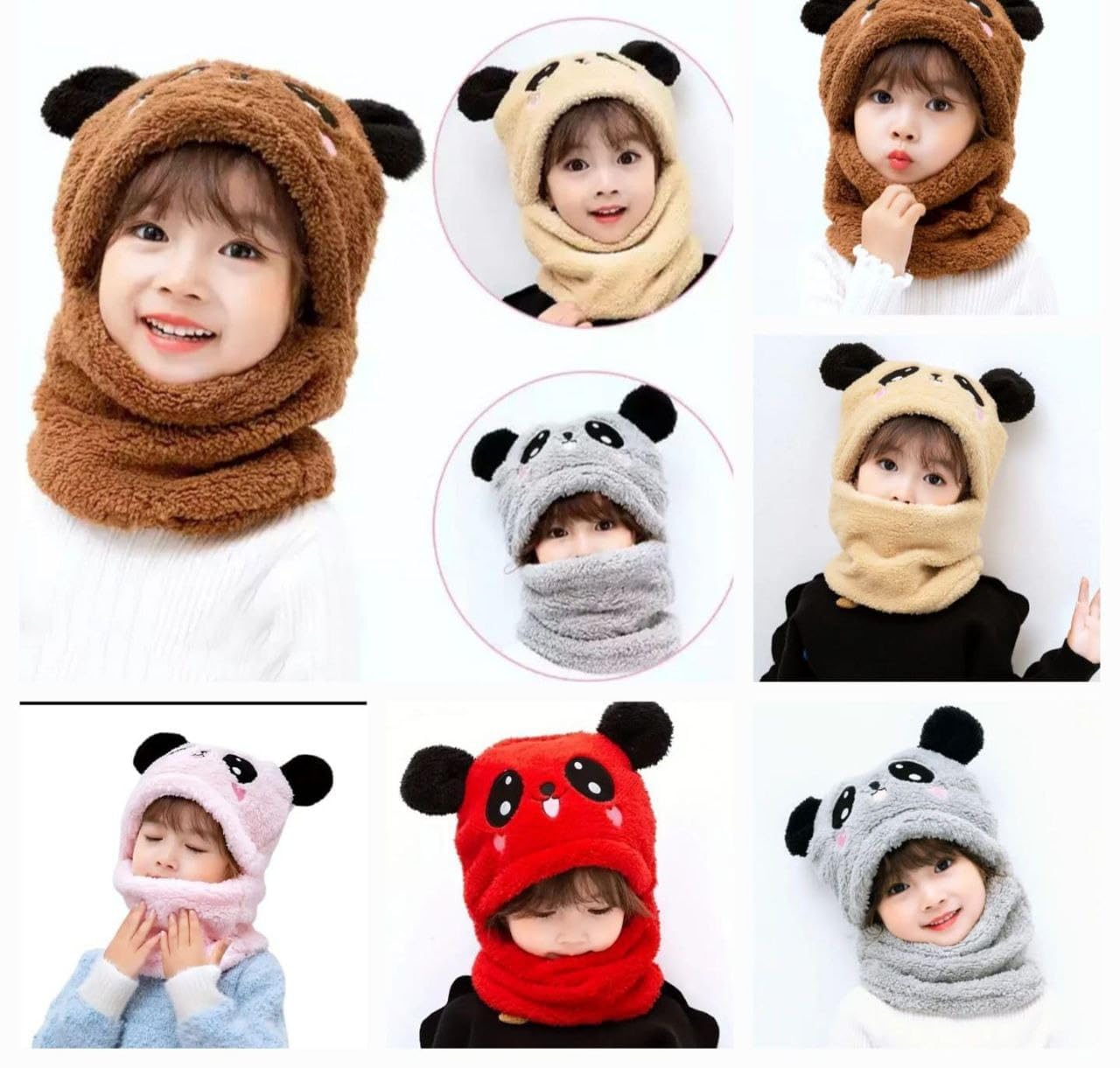 MD Winter Fuzzy Plush Balaclava Hat Cartoon Panda Animal Thick Windproof Full Cover Earflap Hood Cap Neck Warmer Scarf for Boys Girls | Age-2 to 6 Years | Soft Wool | Monkey Cap Multicolour 3