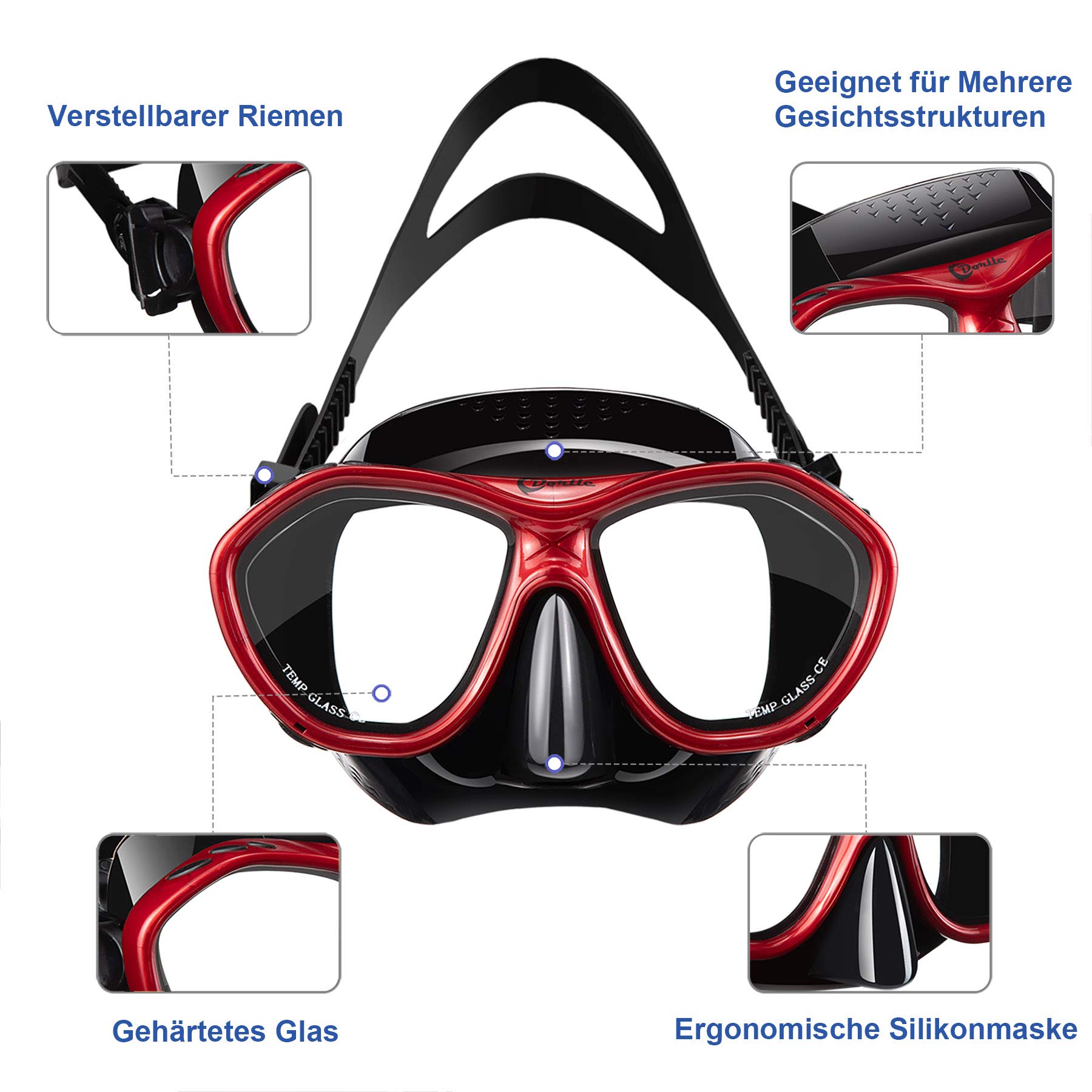 Dorlle Snorkelset met duikbril met anticondens gehard glas, lekvrije droge snorkel, gemakkelijk ademen en verstelbare snorkeluitrusting voor volwassenen