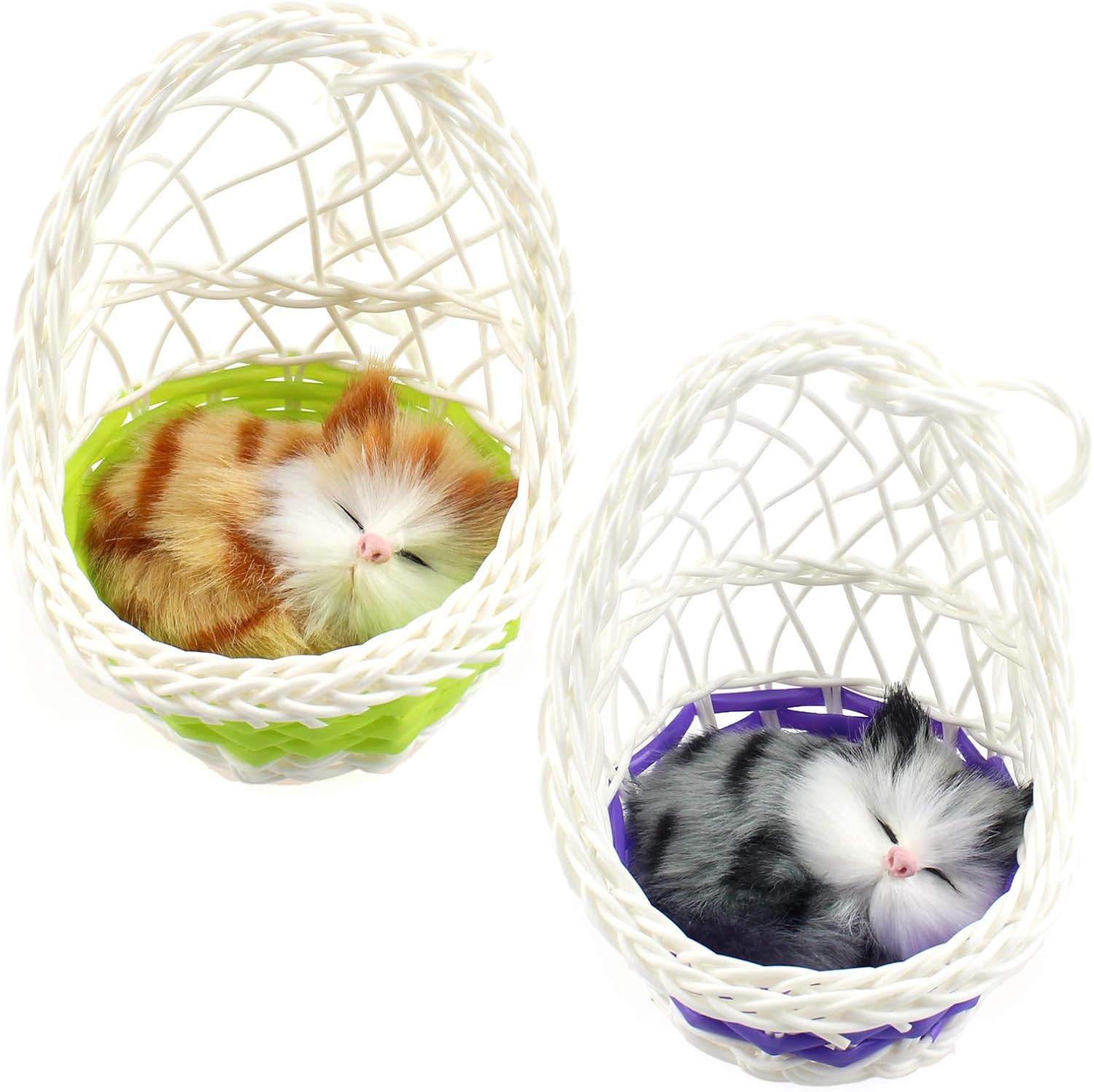 Coolayoung 2Pcs Sleeping Cats in Hanging Basket Doll Toy, Mini Kitten