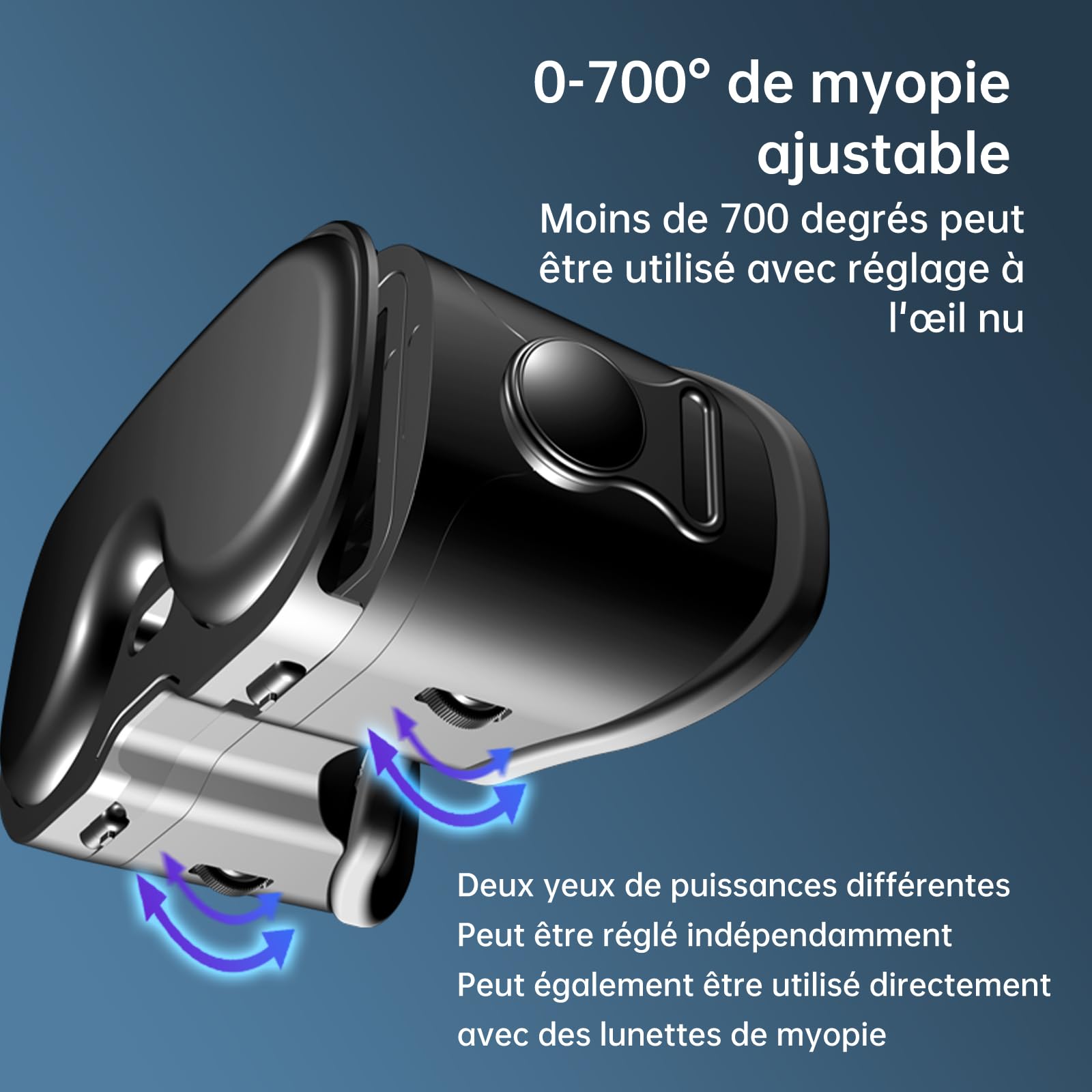 Casque Réalité Virtuelle VR avec Manette, Lunettes 3D Ajustables Myopie 0-700° Anti-Lumière Bleue Compatible Android iOS 5-7" Noir