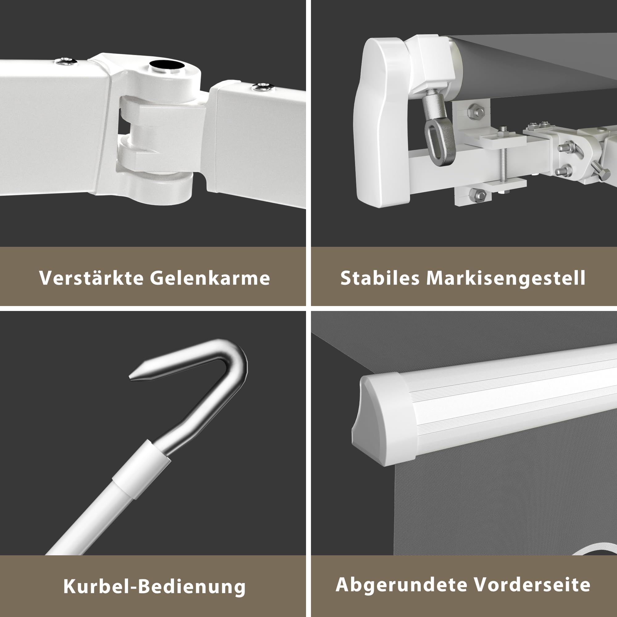 paramondo Gelenkarmmarkise Basic 2000 Markise Sonnenschutz Sichtschutz für Balkon & Terrasse, Vollständig zusammengebaut, 250 x 150 cm (Breite x Ausfall), Uni Anthrazit