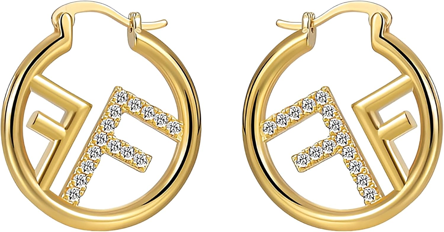 Delicate Gold and Diamond Women’s Letter F Earrings – An elegant gift for a stylish lady.
