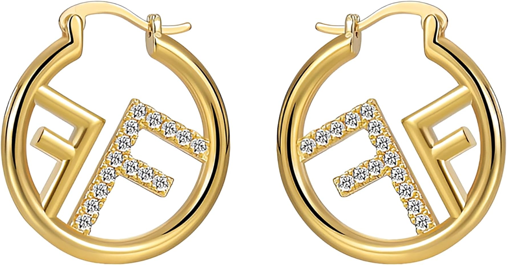 Exquisite 18K Gold Women's Letter Earrings with Diamond Accent - Elegant Gift for Fashionable Ladies.
