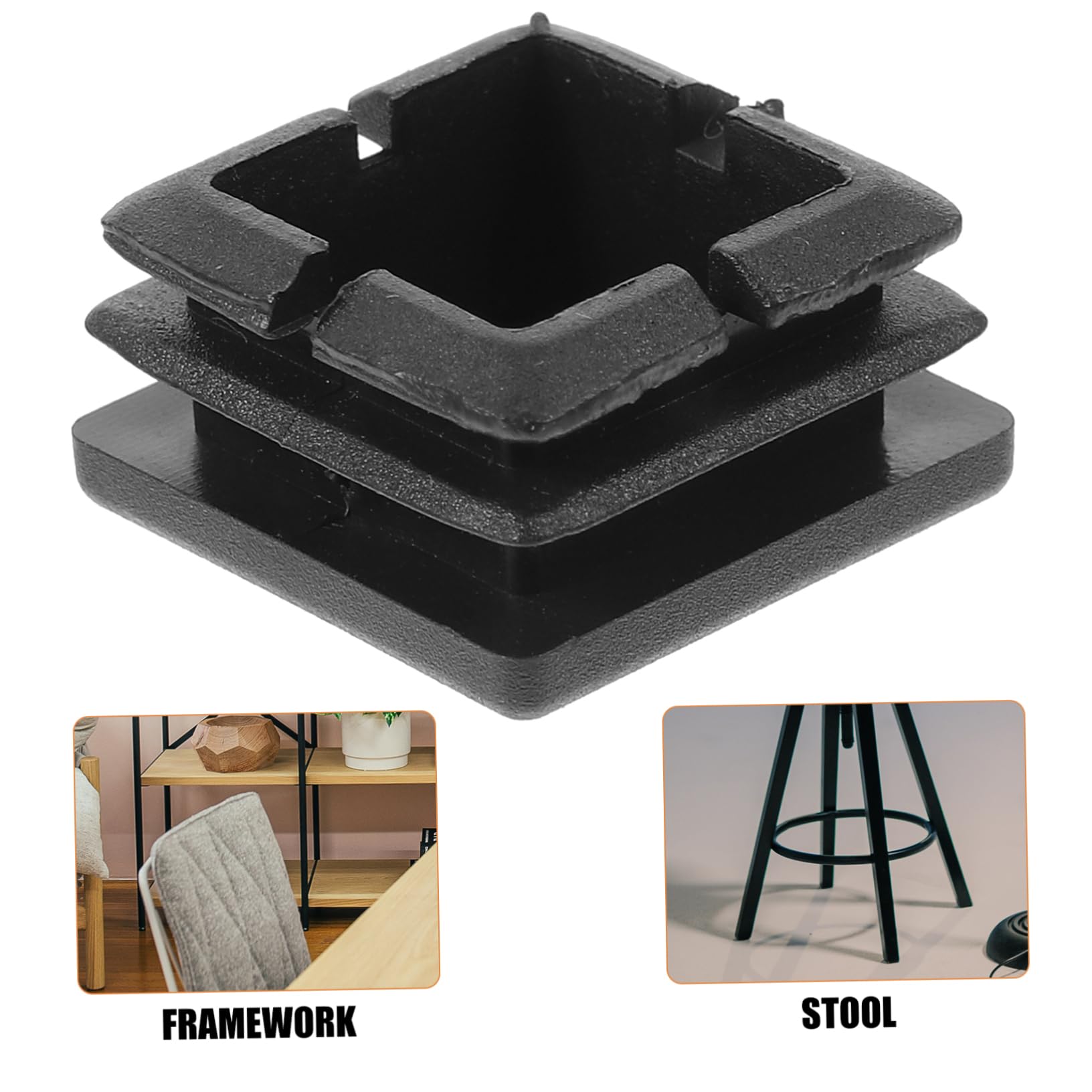 WOONEKY 12pcs Square Tube Plug Chairs End Caps for Metal Tubing Post End Insert Chair Leg Inserts Tube Protector End Insert for Table Chair End Caps Tubing Plug Hardware Furniture Plastic