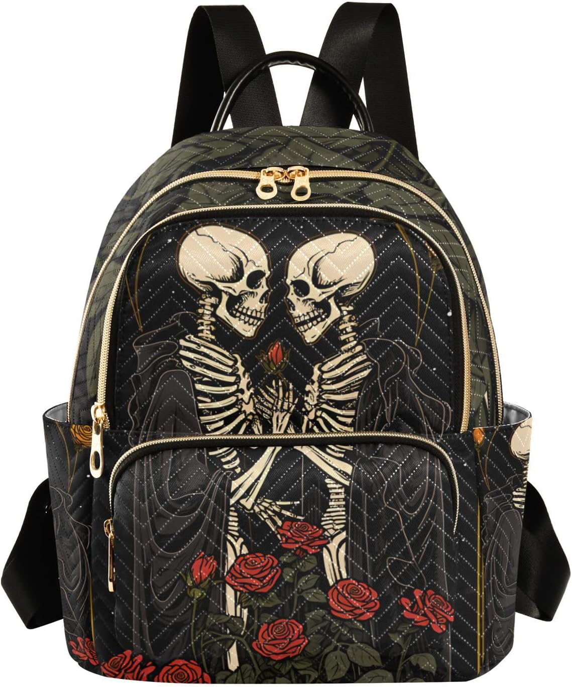 ALAZA Skull in Love with Roses Flowers Mini Backpack Purse for Women Travel Bag Lightweight Shoulder Bag Fashion Daypack