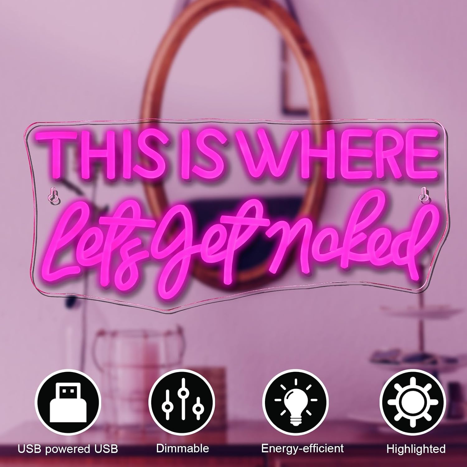 Let's Get Naked Pink Neon Sign Bathroom Led Sign Get Naked Wall Neon Light for Home Pink Bathroom Wall Decor Girl Teenager Funny Housewarming Gift Her