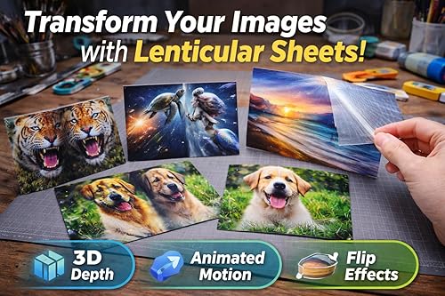 Miniatura 7 de Lámina lenticular de 17 x 13 pulgadas, parte trasera adhesiva 50LPI (5 hojas), lámina lenticular transparente en blanco, retrato, trucos de magia,