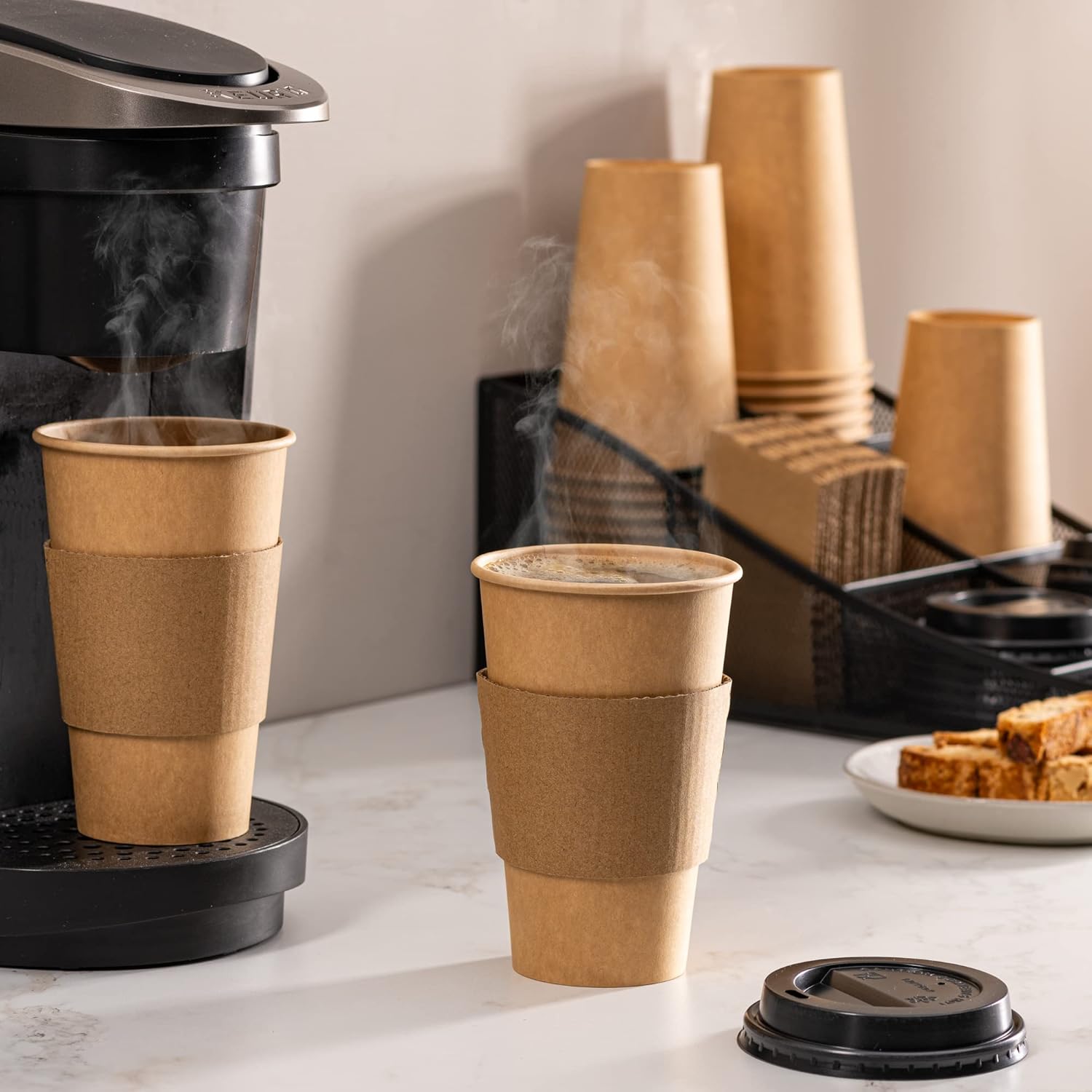 GUSTO [50 Sets 16 oz. Disposable Kraft Coffee Cups with Black Lids, Sleeves - To Go Paper Hot Cups- Formerly Comfy Package - Image 5