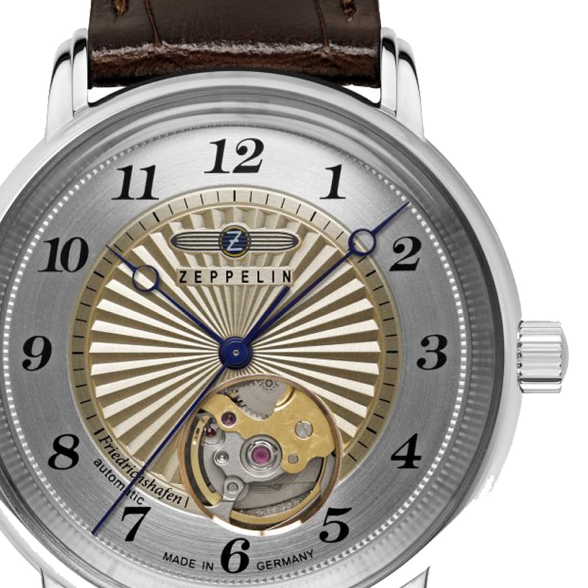 Zeppelin 8567-5 Damenuhr Friedrichshafen Automatik 36mm Silberfarben Leder Dunkelbraun 5ATM