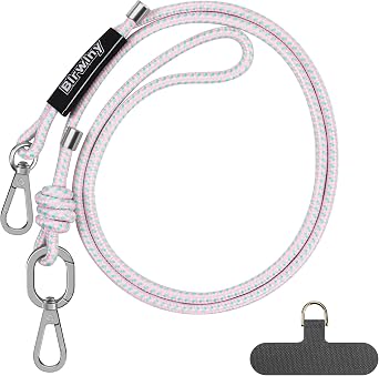 Crossbody Phone Lanyard Universal Cell Phone Strap Adjustable Nylon Strap with Metal Keychain Hook Compatible for iPhone & for Android Smartphones Breakaway Safety Clip- Pink & Green