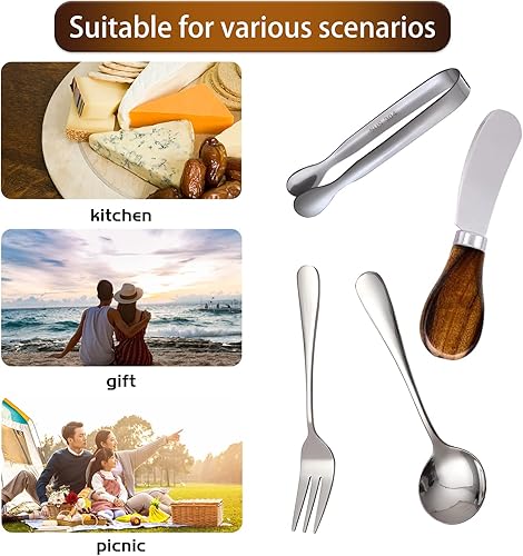 Miniatura 7 de Accesorios para tableros de embutidos (29 piezas) Esparcidores de queso para tablero de embutidos, mini cuchara de servir, tenedor, pinzas, palillo