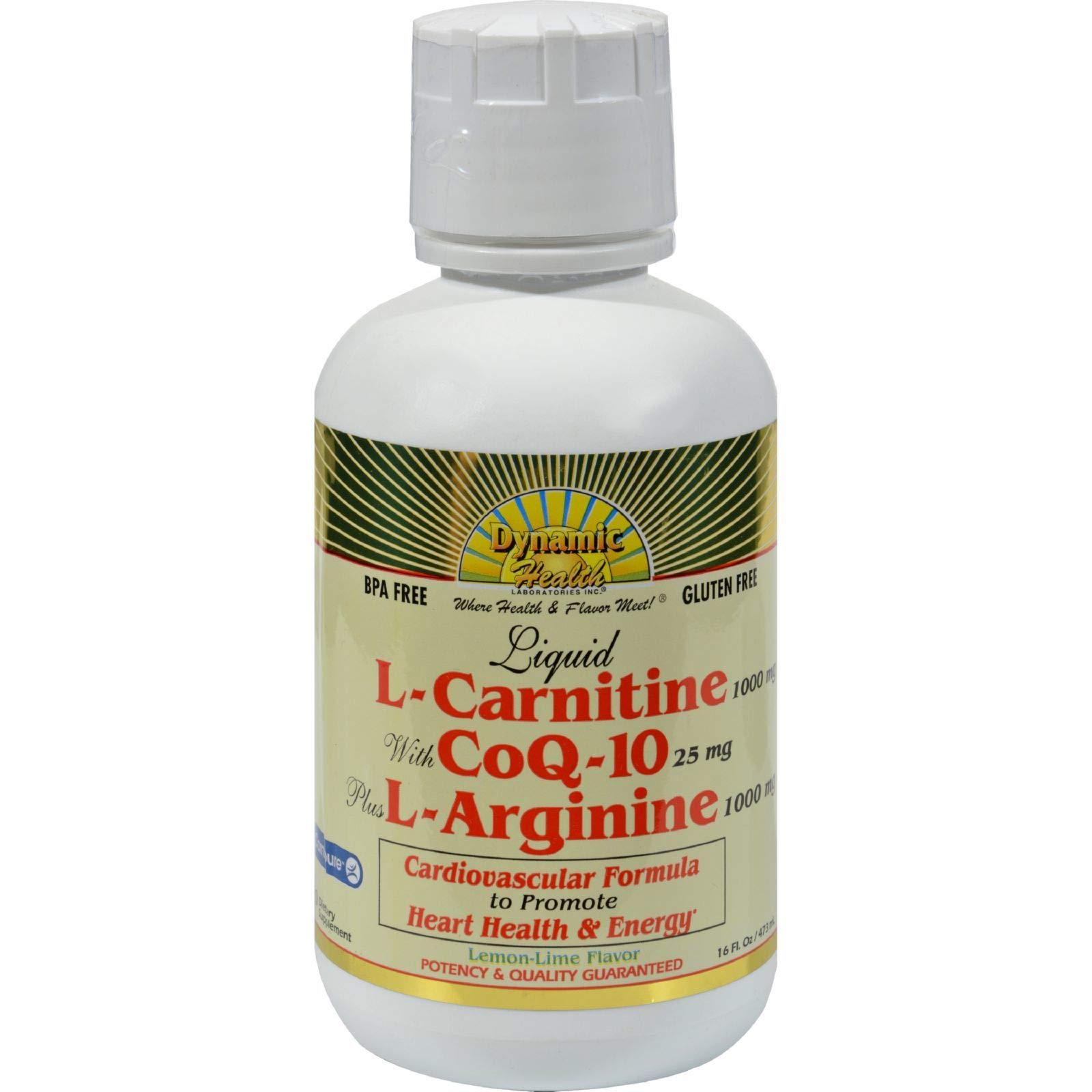 dynamic health liquid l-carnitine with coq10 plus l-arginine Pack of 1 x Dynamic Health Liquid L-Carnitine with CoQ-10 plus L-Arginine  Lemon Lime