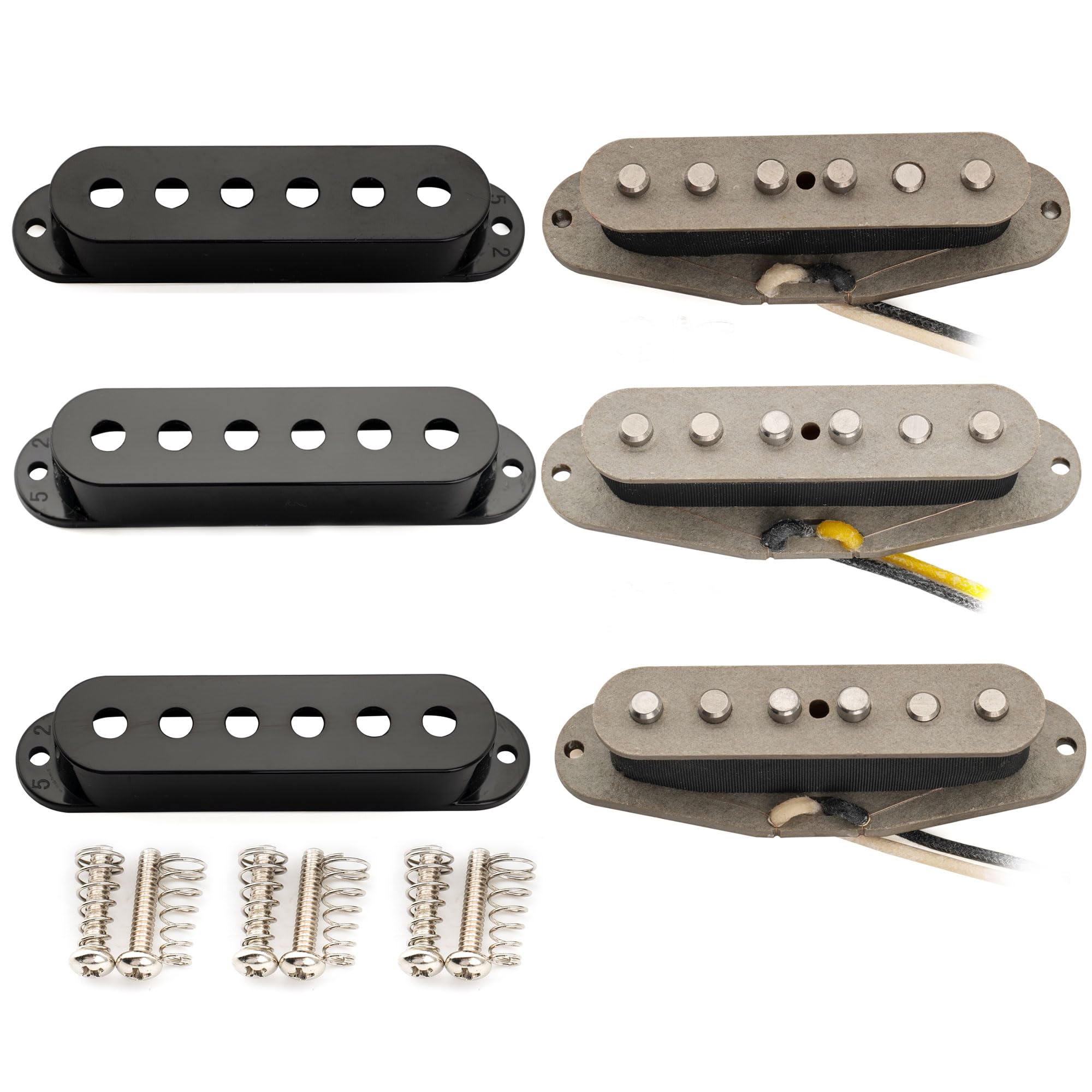 Musiclily Pro ST-TX Staggered Alnico 5 Single Coil Tonabnehmer Hals Mitte Steg Pickups Set für Strat Style E- Gitarre, Schwarz