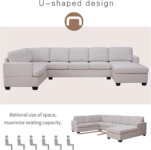 Miniatura 4 de Merax Moderno sofá seccional grande tapizado en forma de U, diván extra ancho de 125.6 pulgadas para sala de estar, beige nuevo