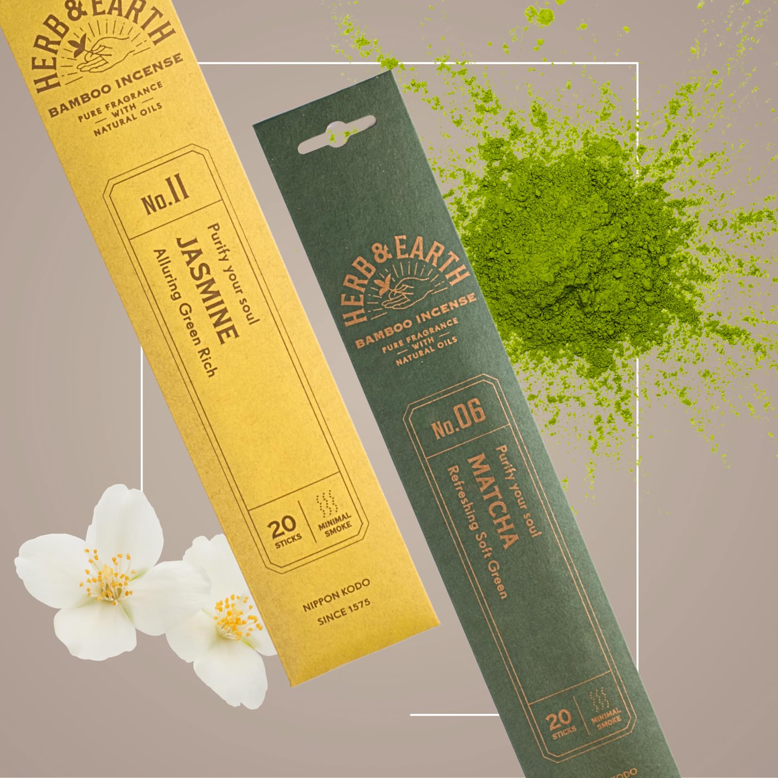 Nippon Kodo Herb & Earth Japanische Premium Räucherstäbchen 12er Set Alle Düfte | Natürliche Zutaten, intensiver Duft | 240 Sticks