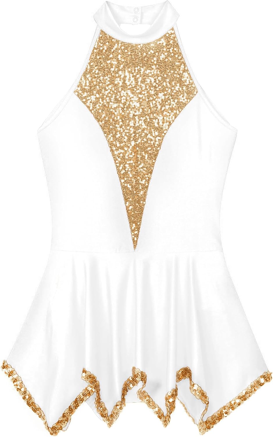 Shinsto Womens Sequin Gymnastics Leotards Sleeveless Irregular Hem Figure Ice Skating Dress