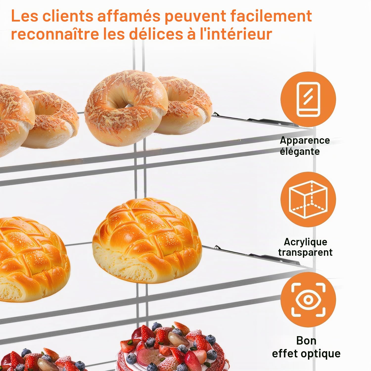 Vitrine en acrylique pour boulangerie, vitrine de pâtisserie, armoire à pain transparent à 3 animaux, support en acrylique pour pain, biscuits, beignets, cupcakes pour fête, événement