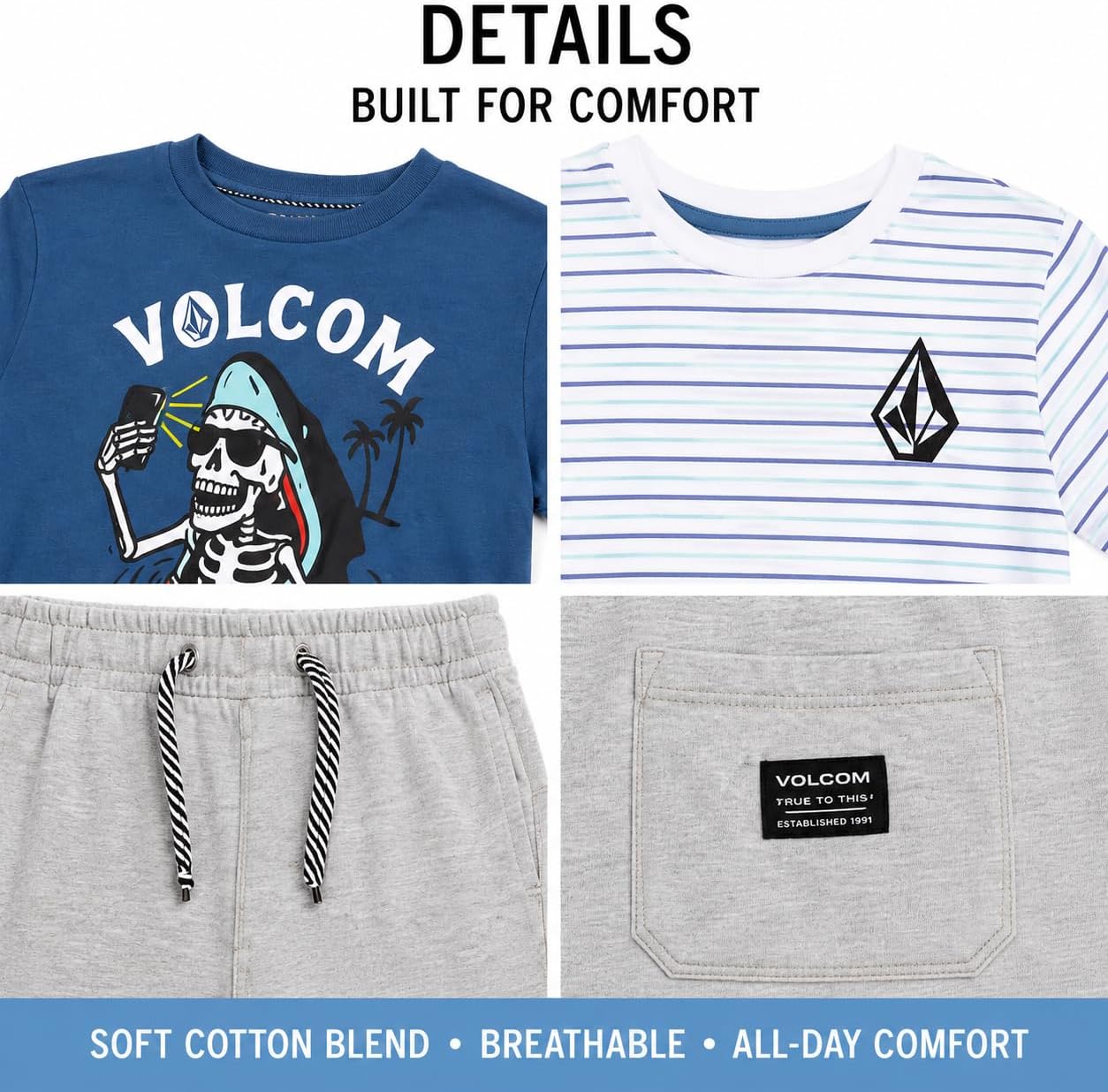 Volcom Baby Boys Shorts Set - 3 Piece Boys Graphic TShirts Tees & Toddler Shorts Set - Kids Clothing Set