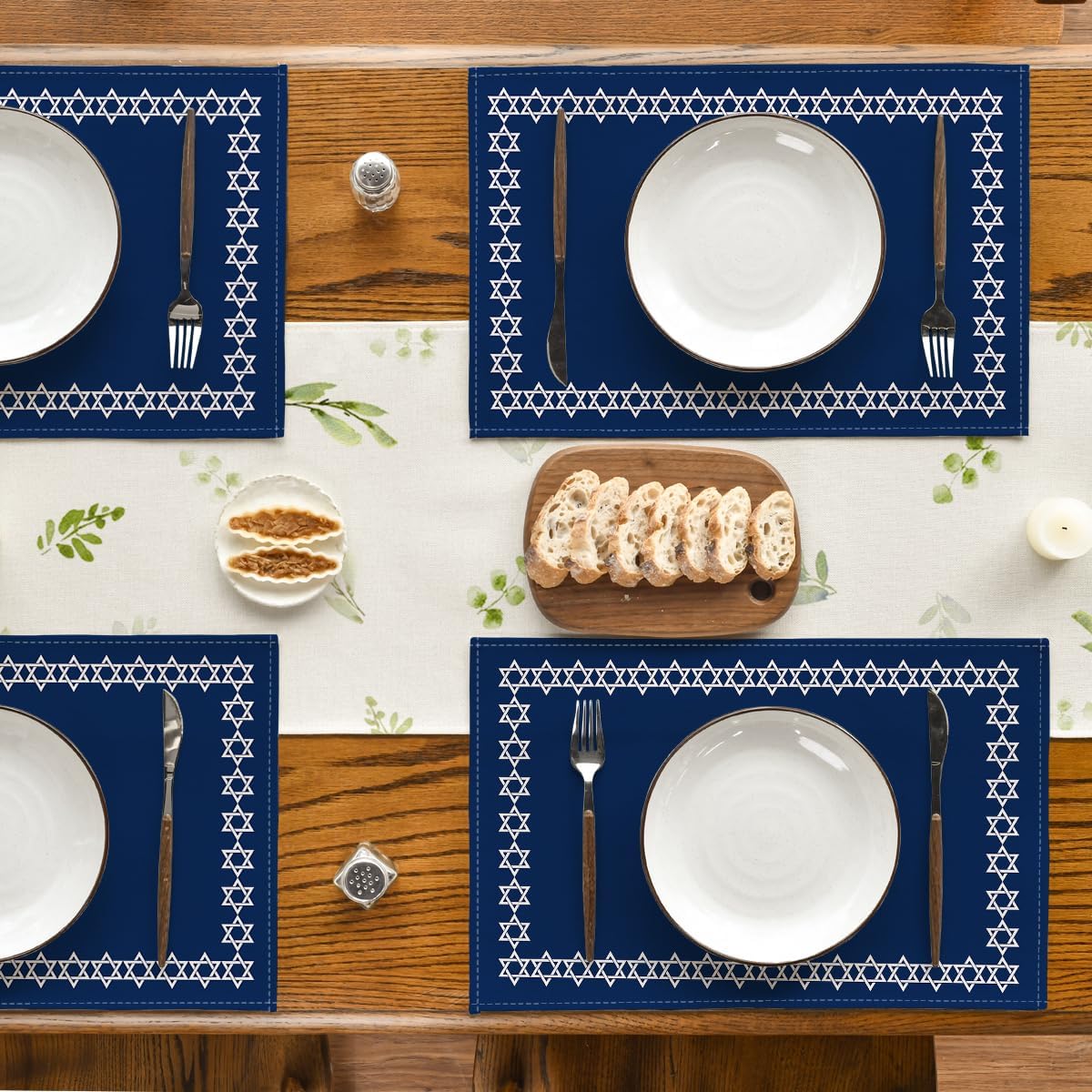 Artoid Mode Passover Hexagram Placemats Set of 4, 12x18 Inch Seasonal Star of David Jewish Chanukah Table Mats for Party Kitchen Dining Decoration