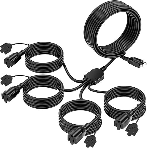 YOTIGER Cable de extensión para exteriores de 1 a 4 divisores para luces de Navidad, máximo 33.3 pies de extremo a extremo (43 pies en total),