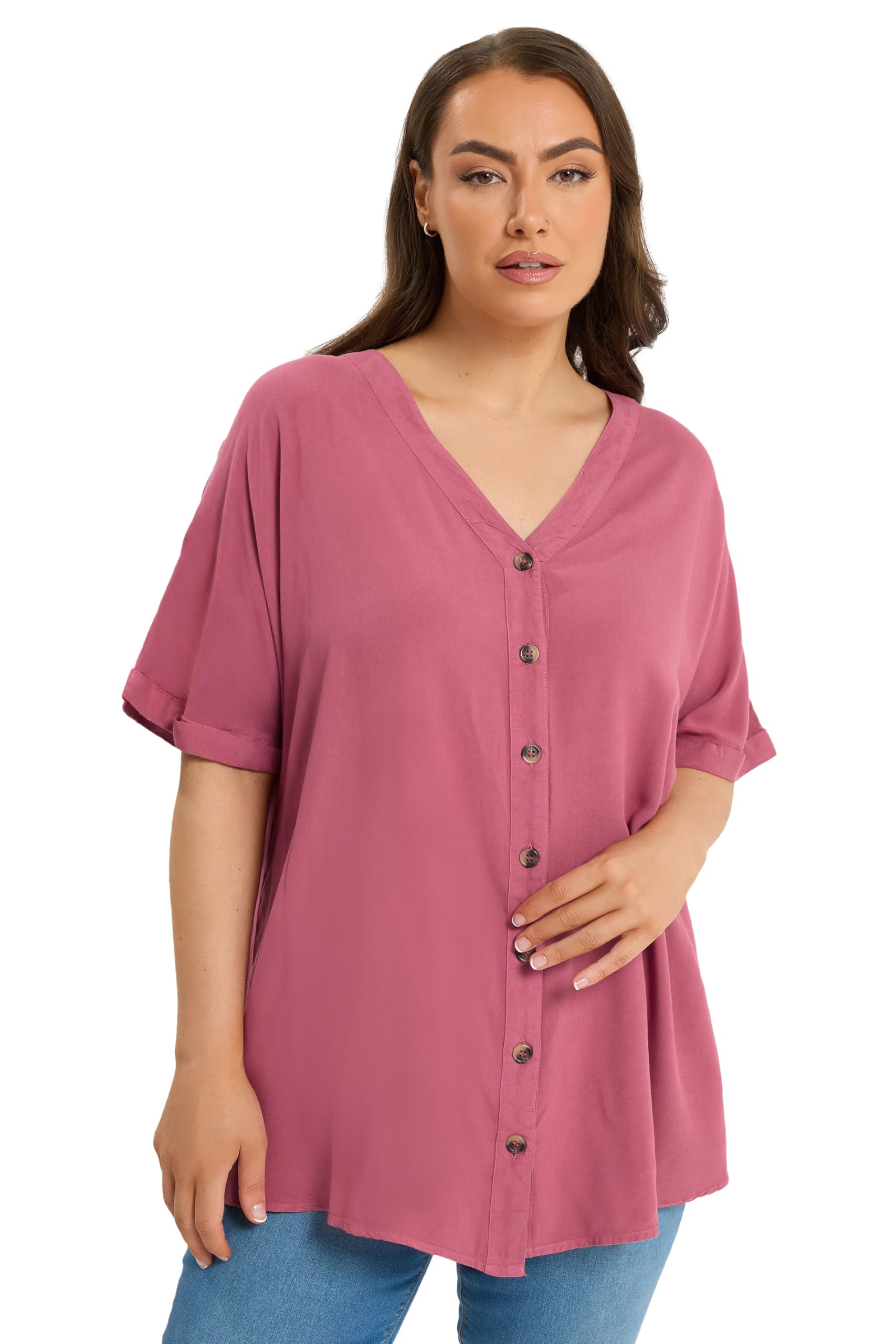 Yours Women's Pink Chambray Button Through Blouse In | Size: 22/24