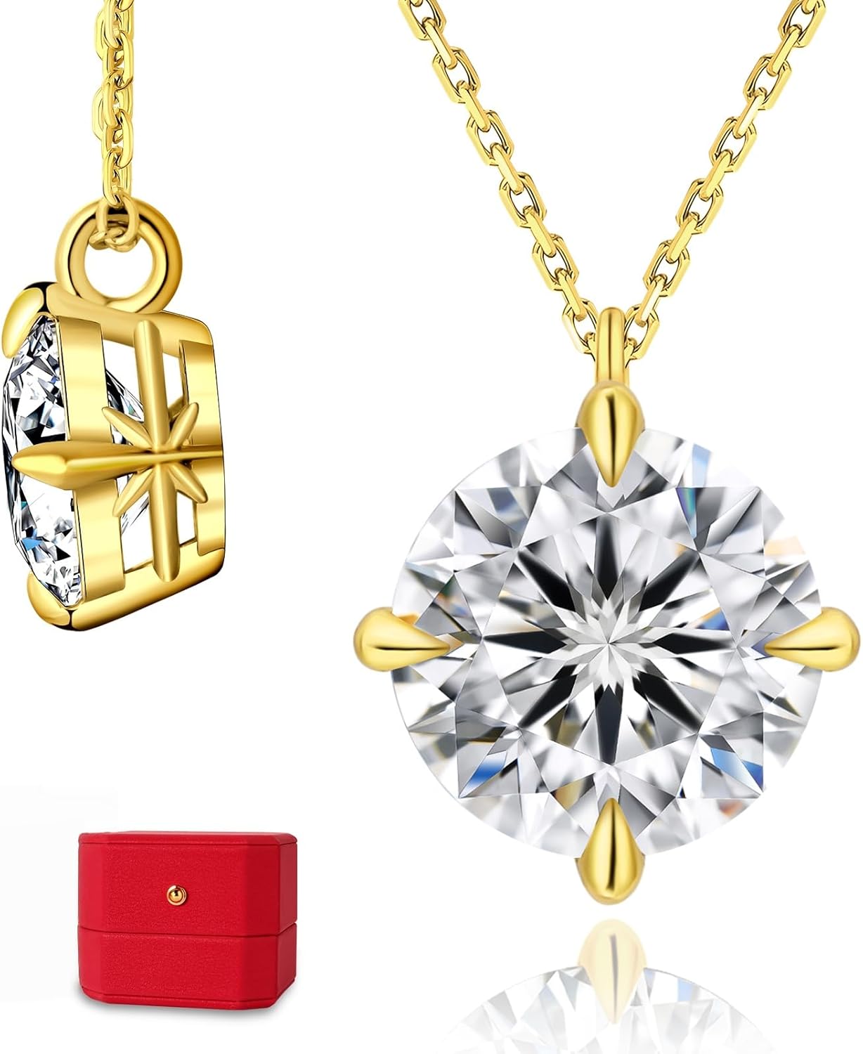 KRKC Moissanite Pendant Necklace for Women, 0.5CT/1CT/2CT/3CT/4CT Lab Created Diamond Solitaire Pendant, VVS1 Clarity D Color, Adjustable 14K White Gold Plated S925 Sterling Silver Chain, Jewelry Gift for Anniversary Valentines Christmas Day