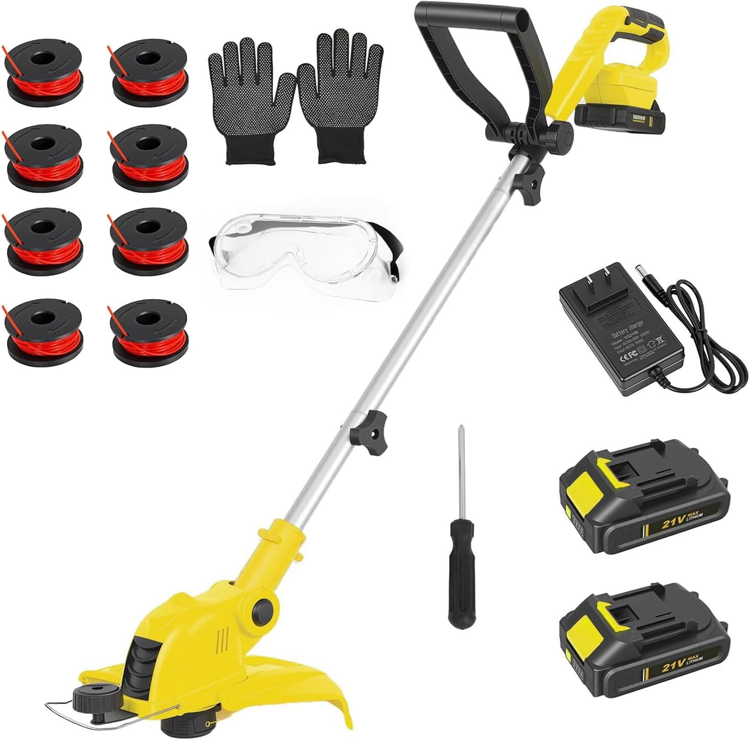 21V Cordless String Trimmer & Edger, 12" Auto-Feed Grass Cutter with 2.0Ah Battery & Fast Charger, 2-in-1 Electric Weed Wacker with 8 Lines for Lawn Garden Yard Maintenance