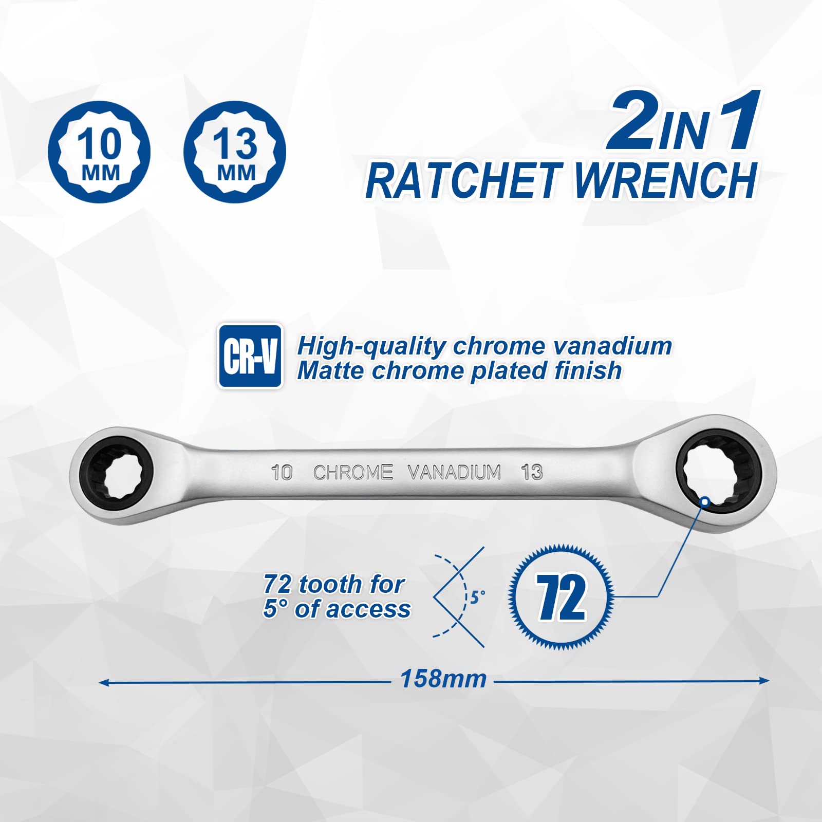 Chiave A Cricchetto Doppia Estremità 10x13 Mm - Acciaio CR-V Cromato Per Auto E Casa - Foto 5